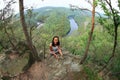 Girl in forest by view on river Vltava - Vyhlidka Maj Royalty Free Stock Photo