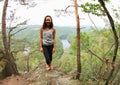 Girl in forest by view on river Vltava - Vyhlidka Maj Royalty Free Stock Photo