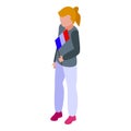 Girl France flag icon isometric vector. Kid french