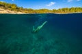Girl freediving in the Adriatic Sea on Hvar island