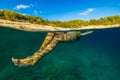 Girl freediving in the Adriatic Sea on Hvar island