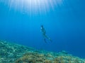 Girl freediving in clear sea Southeast Asia