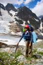 A girl in front of the mountains