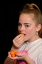 Girl with fruit orange Chinese