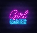 Girl Gamer neon sign on brick wall background