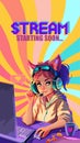 Girl gamer or streamer with cat ears headset sits at a computer. Royalty Free Stock Photo