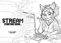 Girl gamer or streamer with cat ears headset sits at a computer. Royalty Free Stock Photo