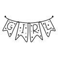 Girl garland for newborn baby in hand drawn doodle style. Vector illustration isolated on white. Coloring page. Royalty Free Stock Photo