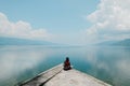 Girl gazing to vast sky Royalty Free Stock Photo