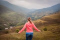 Girl and georgian mountains Royalty Free Stock Photo