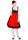 Girl in German national costume standing front side, vector