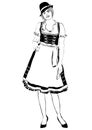 Girl in German national costume, vector outline portrait, Royalty Free Stock Photo