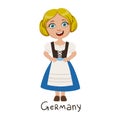 Girl In Germany Country National Clothes, Wearing Blue Skirt And Corset Traditional For The Nation