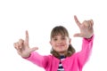 Girl gesturing against white background Royalty Free Stock Photo