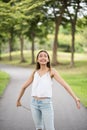 girl get fresh air in summer park Royalty Free Stock Photo
