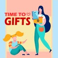 Girl Getting Present Cartoon Vector Illustration