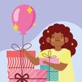 Girl with gift boxes balloons party celebration cartoon Royalty Free Stock Photo