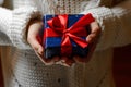 Girl with a gift in their hands Royalty Free Stock Photo