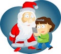 Girl girl makes a self-portrait with Santa Claus