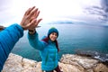 Girl gives a high five Royalty Free Stock Photo