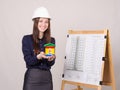 Girl gives a presentation of the new multi-storey building Royalty Free Stock Photo