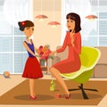 Girl Giving Bunch of Flowers Vector Illustration Royalty Free Stock Photo