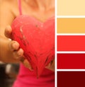 Girl giving hands heart. color palette swatches.. pastel hues