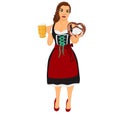 Girl with a glass of beer and a pretzel in traditional Oktoberfest clothing