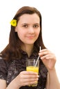 Girl with glass of orange juice Royalty Free Stock Photo