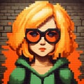 Blocky Woman With Shades And Brick Wall - Pixelated Realism Comic Art