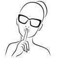 Girl in glasses gesticulated with her finger at lips