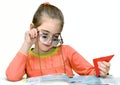 Girl with glasses reading book