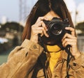 Girl with Glasses Taking Photos Camera Royalty Free Stock Photo