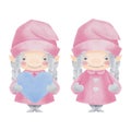 Girl Gnomes with heart clipart. Valentine Gnome watercolor illustration. Valentine's Day Card.