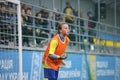 Girl goalkeeper doing her work in front of a football goal. Football Girls Ukraine Cup EmPower Girl Kiev, Ukraine