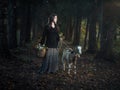Girl with  goat in the woods Royalty Free Stock Photo