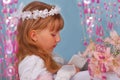 Girl going to the first holy communion Royalty Free Stock Photo