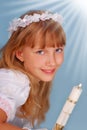 Girl going to the first holy communion Royalty Free Stock Photo