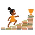 Girl going up the stairs of books. Royalty Free Stock Photo