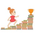 Girl going up the stairs of books. Royalty Free Stock Photo