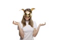 Girl with golden mask Royalty Free Stock Photo