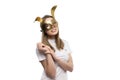 Girl with golden mask Royalty Free Stock Photo