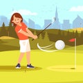 Girl Golfer Practicing Golf Driving Range Course Royalty Free Stock Photo