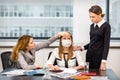 Girl got sick in office and her friends sympathize Royalty Free Stock Photo