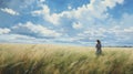 Expansive Midwest Grassland: A Digital Painting In Andrew Wyeth Style
