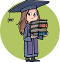 girl in a graduate student\'s uniform holds books