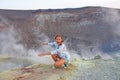 A girl on the Gray Hydrogen Volcano and Volcano Craters on Vulca