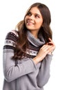 Girl in gray pullover smiling. Royalty Free Stock Photo