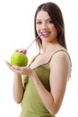 Girl green apple drink cocktail puff Royalty Free Stock Photo