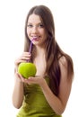 Girl green apple drink cocktail puff Royalty Free Stock Photo